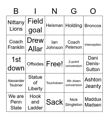 Fiesta Bowl Bingo Card