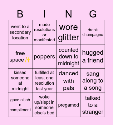 ✨🩷NYE BINGO🩷✨ Bingo Card