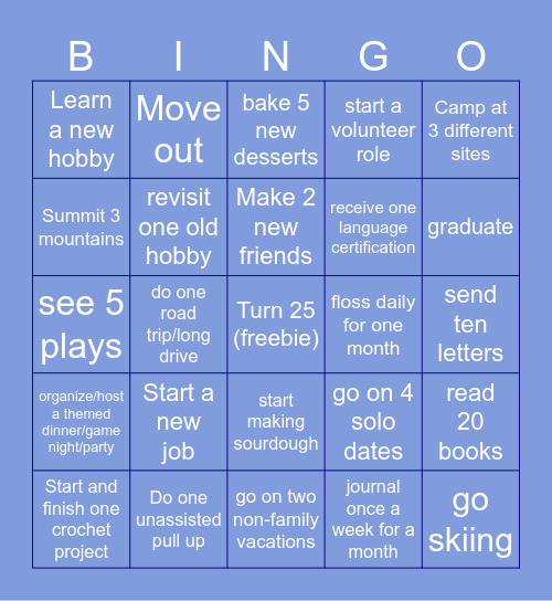 Noa's 2025 Bingo Card