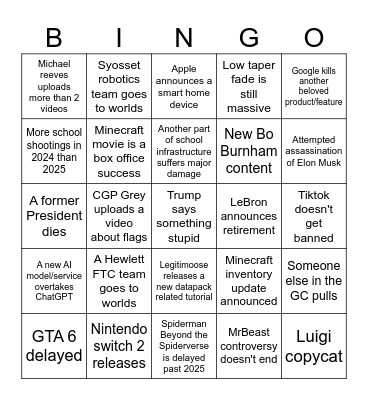 2025 Bingo Card