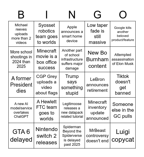 2025 Bingo Card