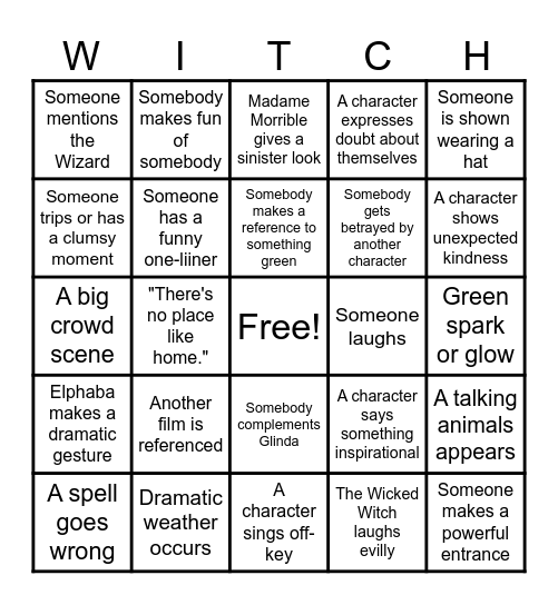 Wicked Movie Bingo Card