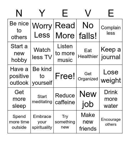 New Year's Resolution BINGO Card