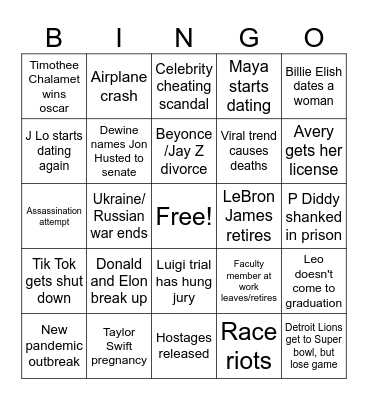 2025 Bingo Card Bingo Card