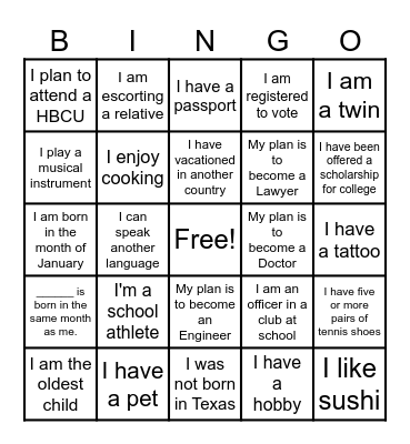 Getting to Know You Bingo Card