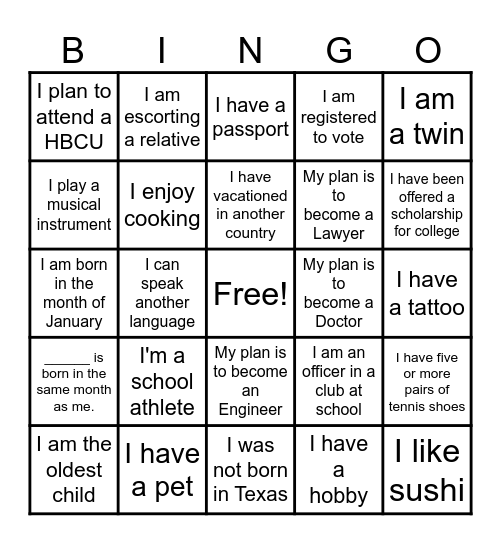 Getting to Know You Bingo Card