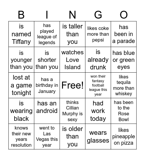 NYE BINGO Card