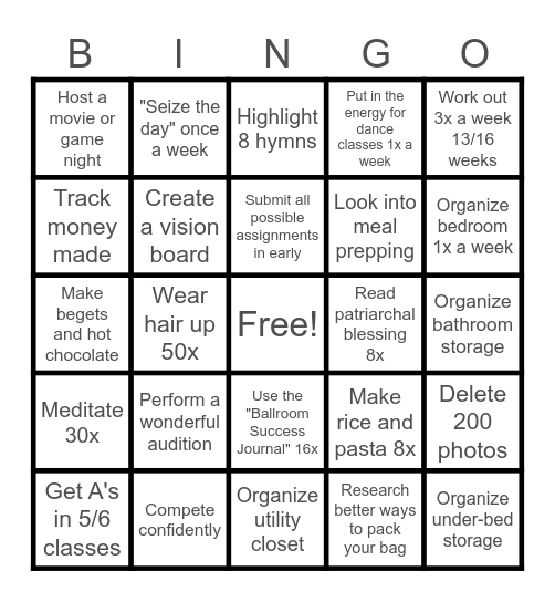 2025 Jan-April Goal Bingo Card