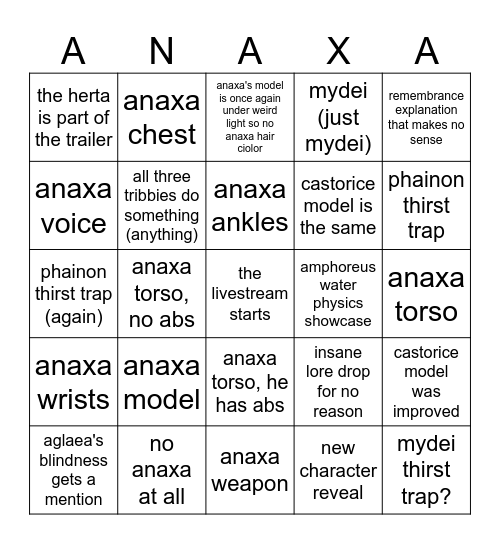 anaxa bingo Card