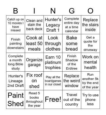 2025 Goals Bingo Card