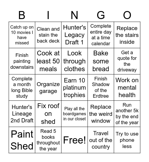 2025 Goals Bingo Card