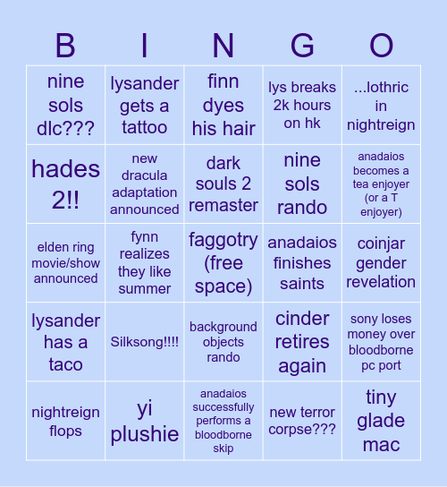 2025 BINGO (boys edition) Bingo Card