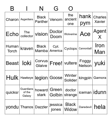 Marvel Bingo Card