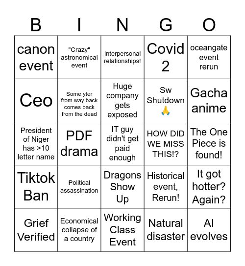 Bingo 2025 Bingo Card