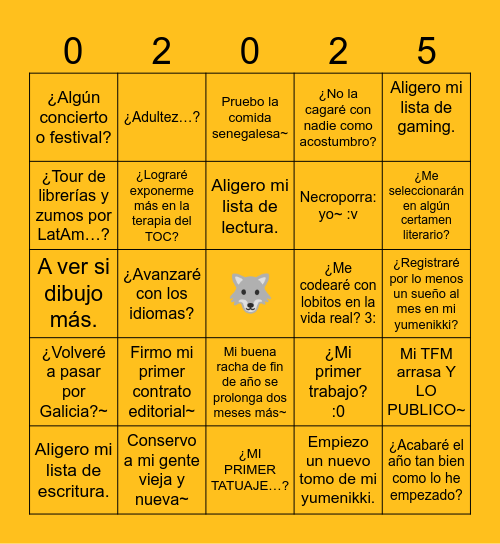 Predicciones pa'l nuevo año Bingo Card