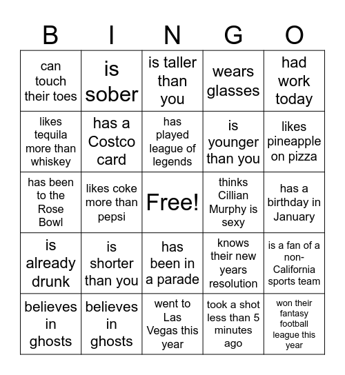 NYE  BINGO Card