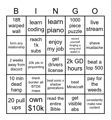 Personal Bingo Card