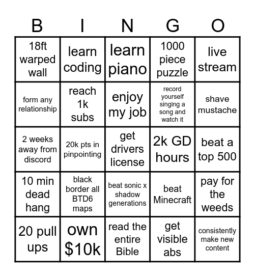 Personal Bingo Card