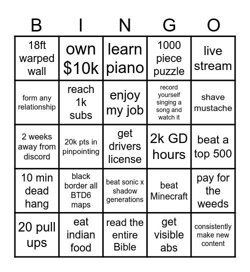 Personal Bingo Card