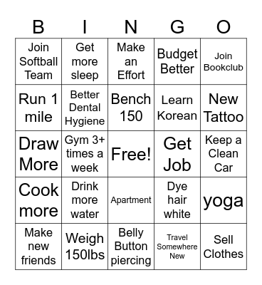 New Year's Resolution BINGO Card