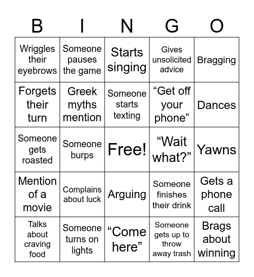 New Year's Day Bingo Card