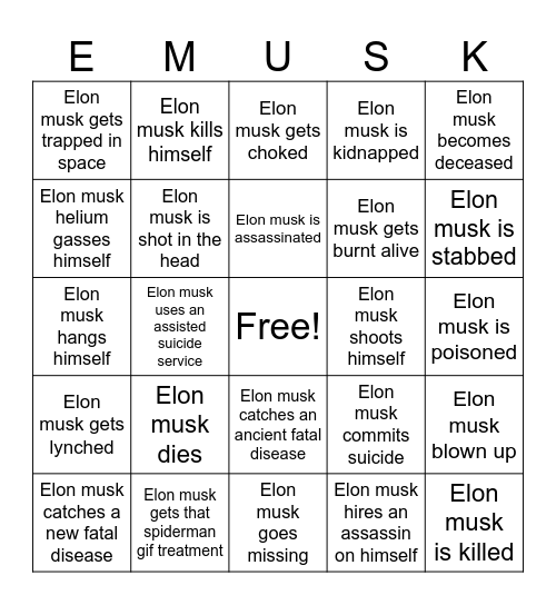 Elon Musk Bingo Card