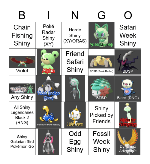 2025 Pokémon Shiny Hunt Bingo Card