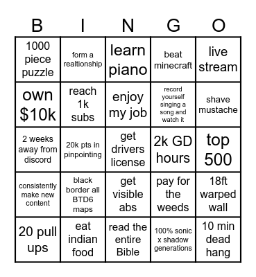 Personal Bingo Card