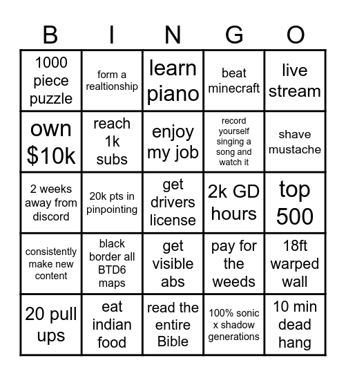 Personal Bingo Card