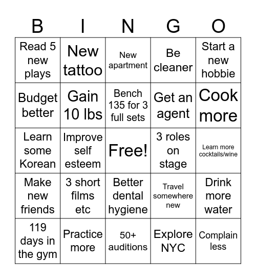 New Year's Resolution BINGO Card