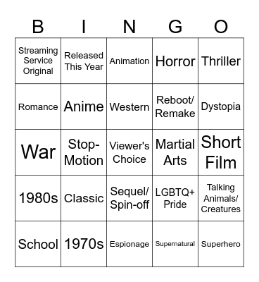 Movie/TV Bingo 2025 Bingo Card
