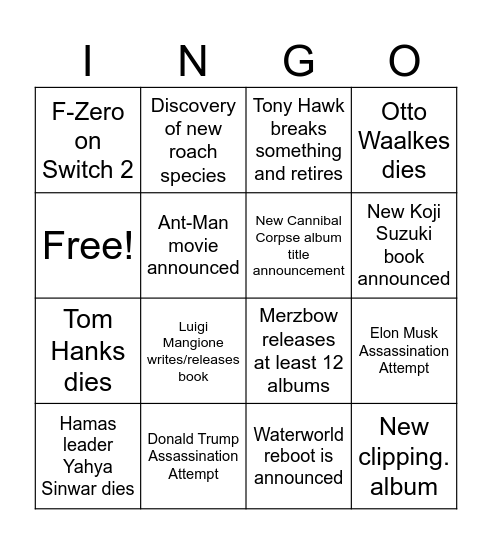 2025 Bingo Card