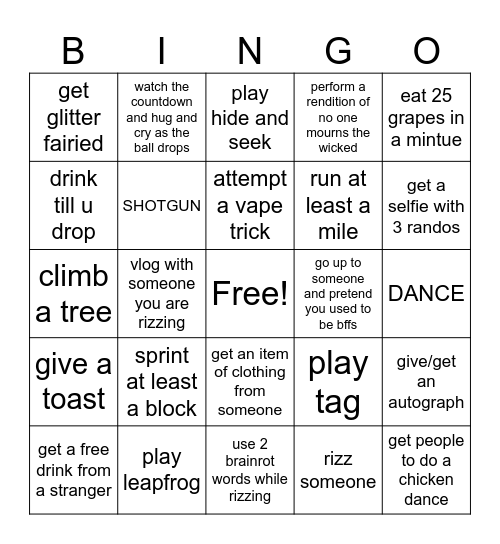 NYE Presten Bingo Card