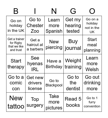 New Years Resolution Bingo Card