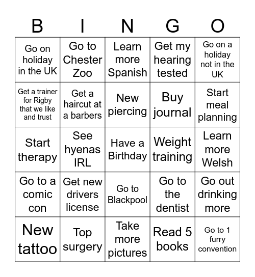 New Years Resolution Bingo Card