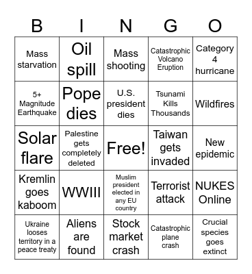 Disaster Bingo 2024 Bingo Card