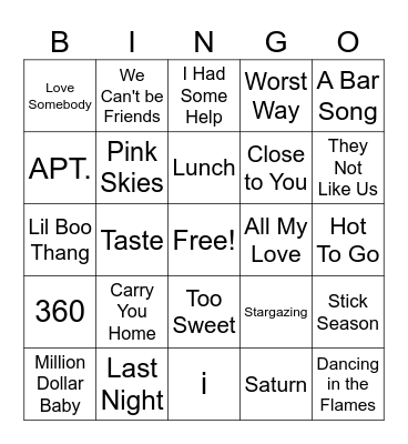 2024 Music Bingo Card