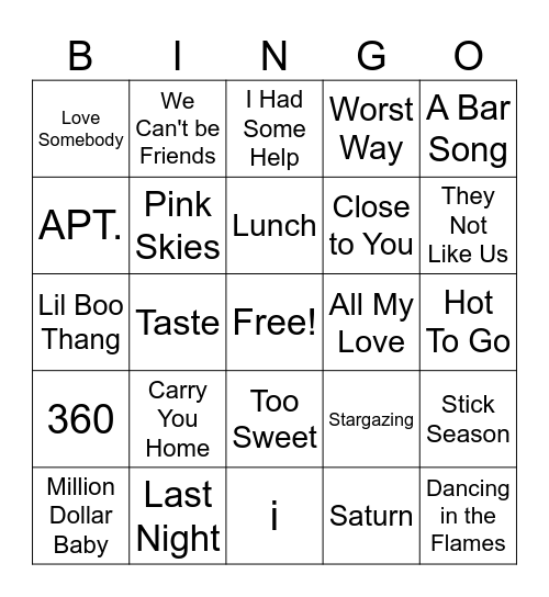 2024 Music Bingo Card