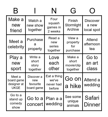 Zeev and Cristiana 2025 Bingo Card
