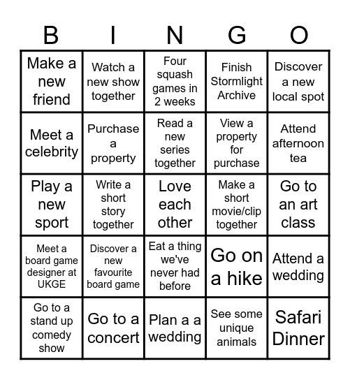 Zeev and Cristiana 2025 Bingo Card