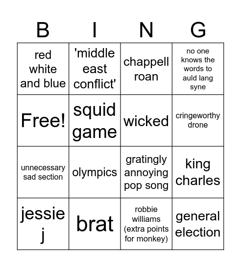 fireworks Bingo Card