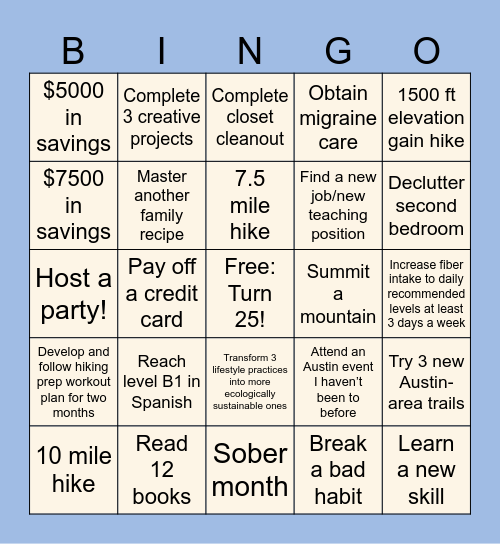2025 Bingo Card