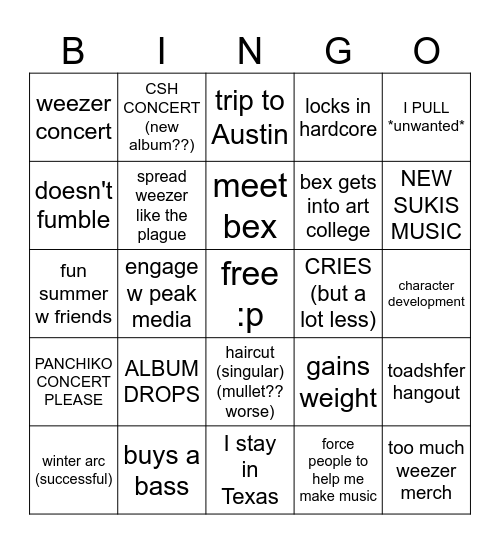 2025 (me) Bingo Card