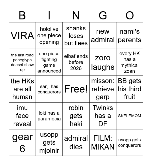 Marin's bingos Bingo Card
