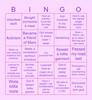 Jasmine's 2025 Bingo Card