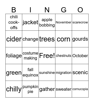 Fall Bingo Card
