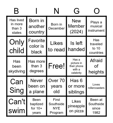 SOUTHSIDE NYE BINGO Card