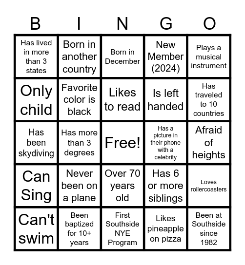 SOUTHSIDE NYE BINGO Card