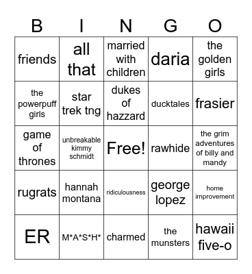 TV Theme songs Bingo Card