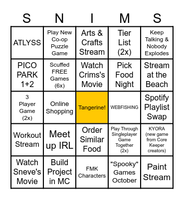 Crims & Sneve 2025 Bingo Card